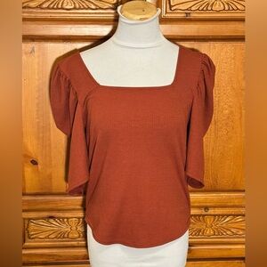 We The Free Rust Fitted Square Neck Blouse